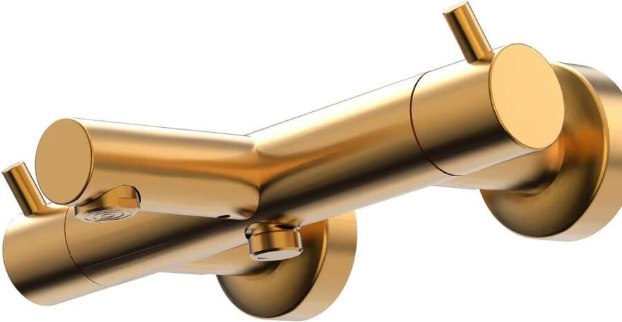 Xenz Badkraan Duero | Opbouw | Thermostaatkraan | 2-weg | 2-hendels | Rond | Goud mat 24k