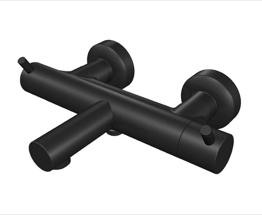 Xenz Badkraan Duero | Opbouw | Thermostaatkraan | 2-weg | 2-hendels | Rond | Zwart - Foto 2