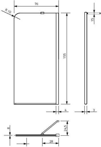 Xenz Badwand Go! | 155x76 cm | Omkeerbaar | Chroom beslag