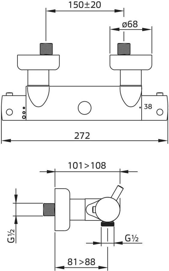 Xenz Douchekraan Duero | Opbouw | Thermostaatkraan | Tweegreeps | Mat zwart