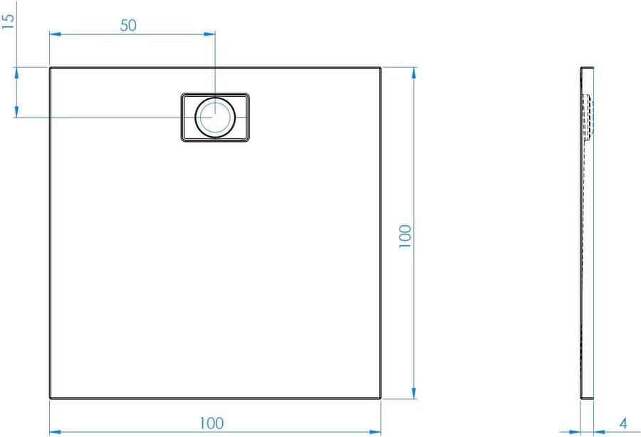 Xenz Douchevloer Flat Zero | 100x100x4 | Incl.Afvoersifon-Chroom | Acryl | Vierkant | Antraciet