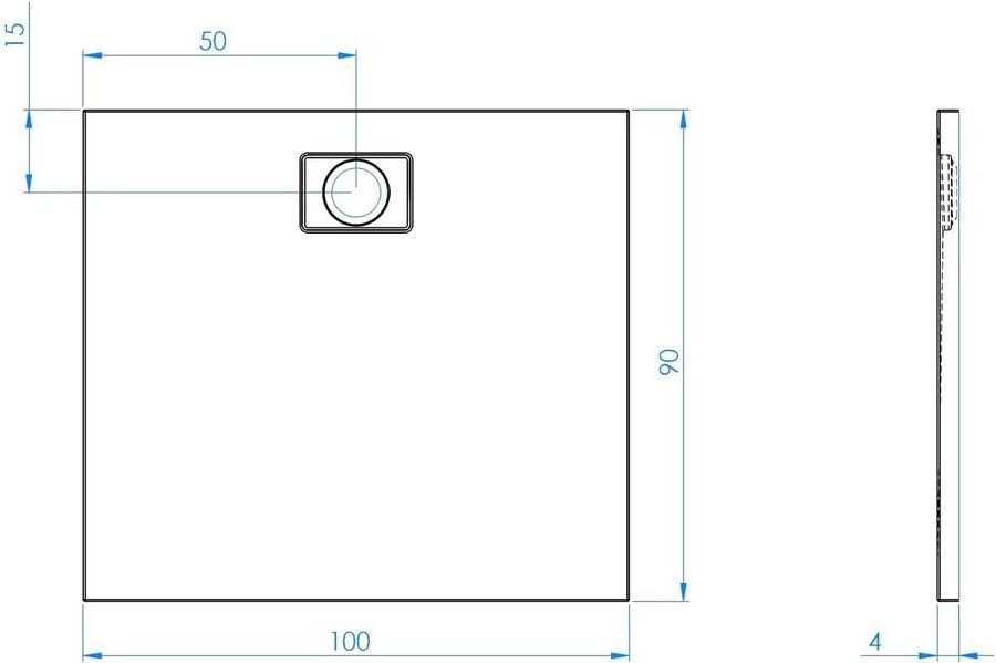 Xenz Douchevloer Flat Zero | 100x90x4 | Incl.Afvoersifon-Chroom | Acryl | Rechthoekig | Ebony (zwart mat)