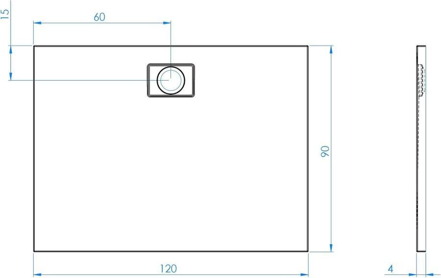 Xenz Douchevloer Flat Zero | 120x90x4 | Incl.Afvoersifon-Chroom | Acryl | Rechthoekig | Pergamon