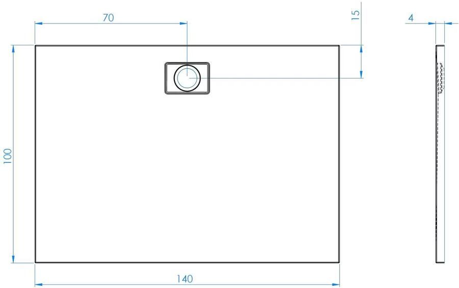 Xenz Douchevloer Flat Zero | 140x100x4 | Incl.Afvoersifon-Chroom | Acryl | Rechthoekig | Pergamon