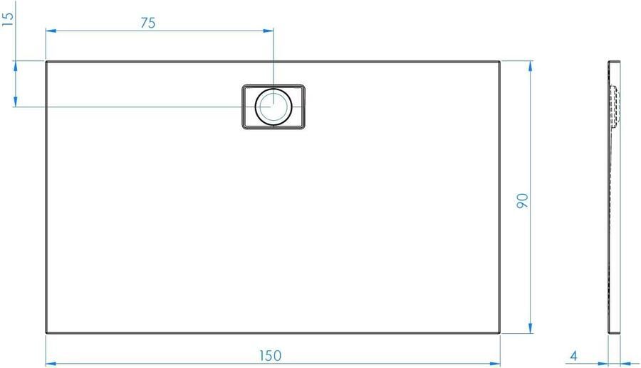 Xenz Douchevloer Flat Zero | 150x90x4 | Incl.Afvoersifon-Chroom | Acryl | Rechthoekig | Ebony (zwart mat)