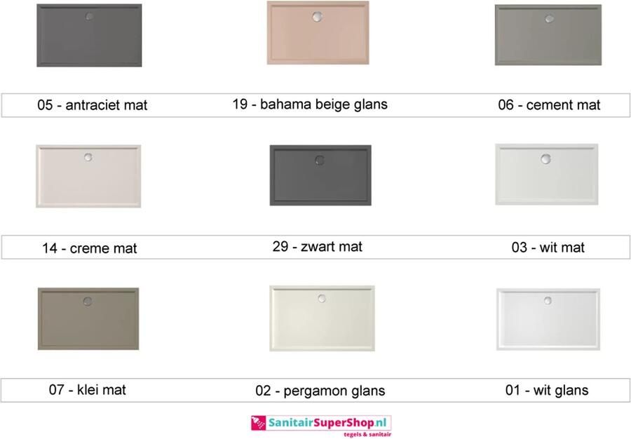 Xenz Douchevloer Mariana Plus | 120x70 cm | Incl.Afvoersifon-Chroom | Acryl | Rechthoekig | Pergamon