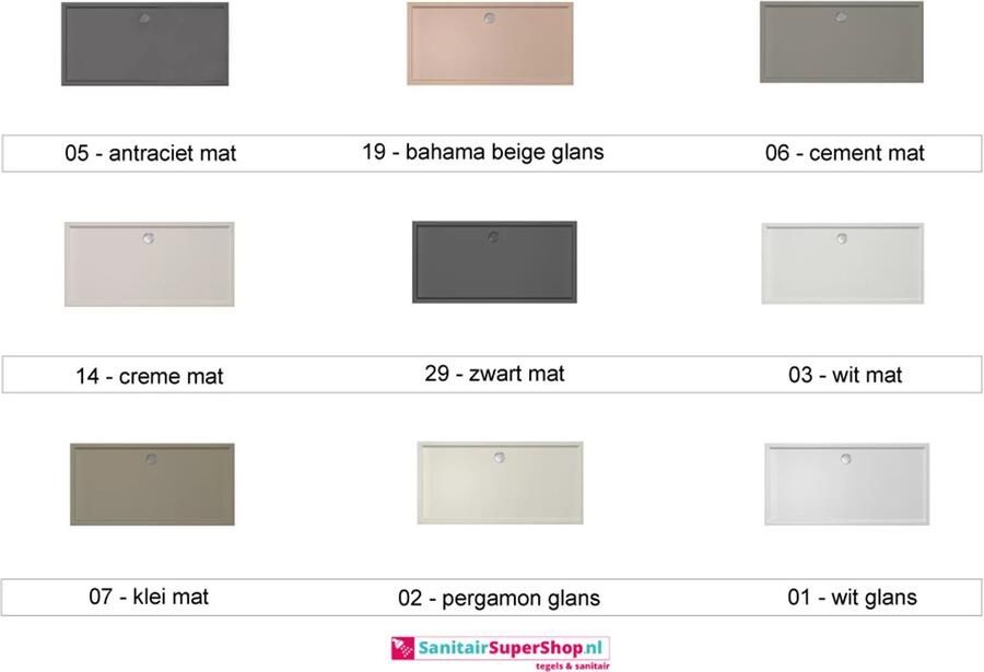 Xenz Douchevloer Mariana Plus | 160x100 cm | Incl.Afvoersifon-Chroom | Acryl | Rechthoekig | Cement