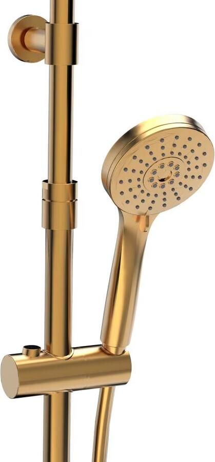 Xenz Duero regendouche set thermostaatkraan 2-weg messing goud geborsteld - Foto 2
