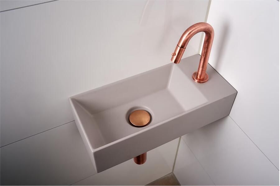 Xenz Fontein Rosa | 45x20 cm | Keramiek | Wandmontage | 1 kraangat | Rechthoek | Cement mat