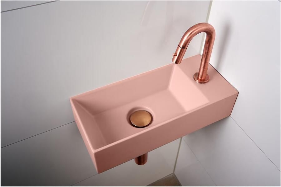 Xenz Fontein Rosa | 45x20 cm | Keramiek | Wandmontage | 1 kraangat | Rechthoek | Rose mat - Foto 2