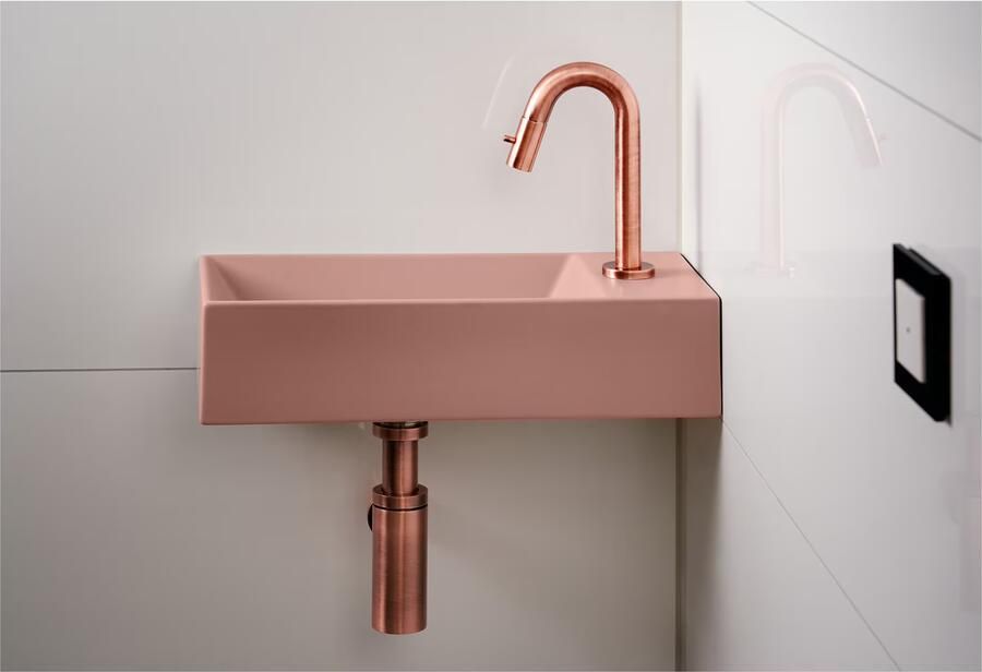 Xenz Fontein Rosa | 45x20 cm | Keramiek | Wandmontage | 1 kraangat | Rechthoek | Rose mat