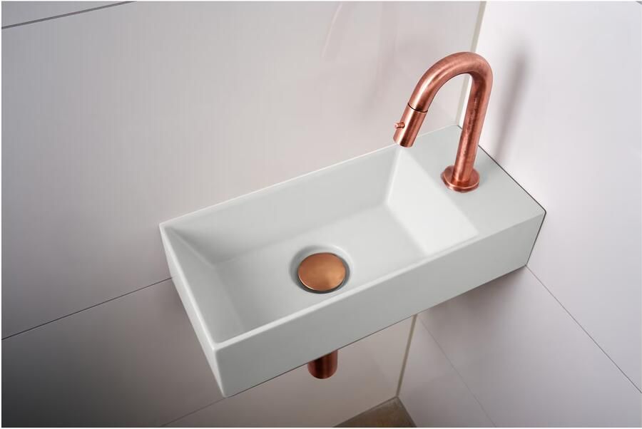 Xenz Fontein Rosa | 45x20 cm | Keramiek | Wandmontage | 1 kraangat | Rechthoek | Wit