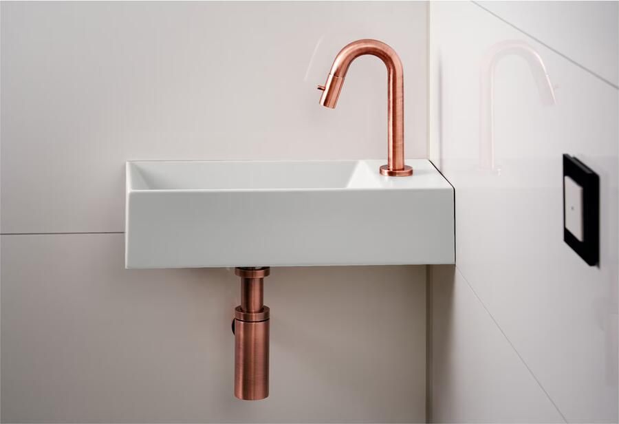 Xenz Fontein Rosa | 45x20 cm | Keramiek | Wandmontage | 1 kraangat | Rechthoek | Wit mat