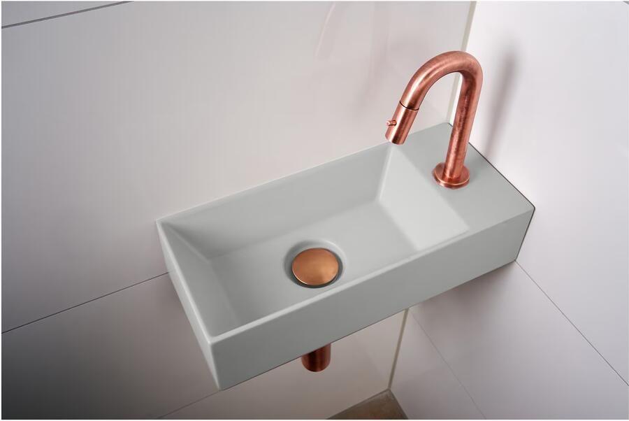 Xenz Fontein Rosa | 45x20 cm | Keramiek | Wandmontage | 1 kraangat | Rechthoek | Wit mat - Foto 2