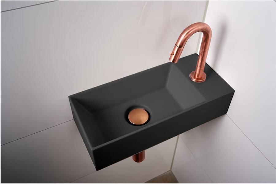 Xenz Fontein Rosa | 45x20 cm | Keramiek | Wandmontage | 1 kraangat | Rechthoek | Zwart mat