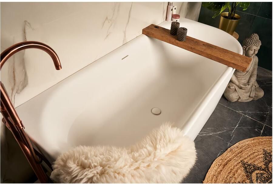 Xenz Half-vrijstaand bad Fay XS | 155x80 cm | Incl.Badafvoer-Mat wit | Sleuf overloop | Acryl | Mat wit