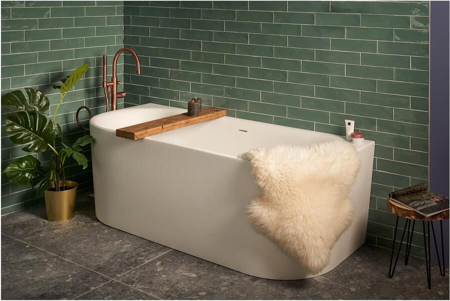 Xenz Half-vrijstaand bad Fay | 180x80 cm | Incl.Badafvoer-Mat wit | Sleuf overloop | Acryl | Mat wit - Foto 2