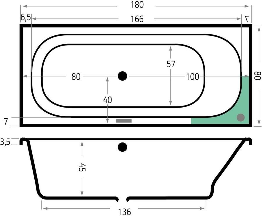 Xenz Ligbad Aruba | Inbouw | 180x80 cm | Incl.Badafvoer | Met overloop | Acryl | Antraciet mat - Foto 1