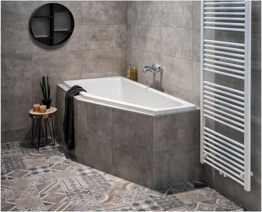 Xenz Ruimtebesparend bad Lagoon compact | Links | 160x75 cm | Incl.Badafvoer | Met overloop | Acryl | Glans wit