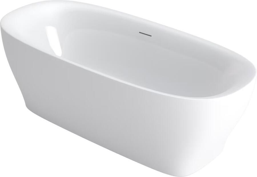 Xenz Vrijstaand bad Daan | 180x80 | Incl.Badafvoer-Zwart mat | Sleuf overloop | Glans wit