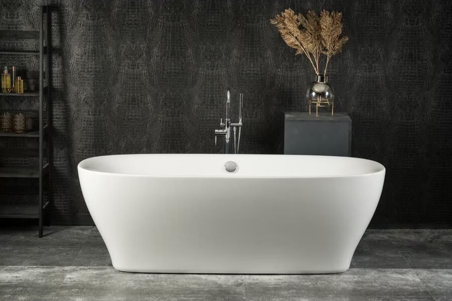 Xenz Vrijstaand bad Daan | 180x80 | Incl.Badafvoer-Zwart mat | Sleuf overloop | Glans wit - Foto 2