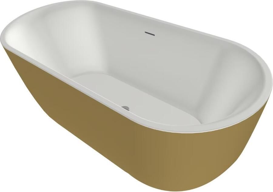 Xenz Vrijstaand bad Humberto | 170x72 cm | Incl.Badafvoer-Mat wit | Solid surface | Goud-Mat wit - Foto 3