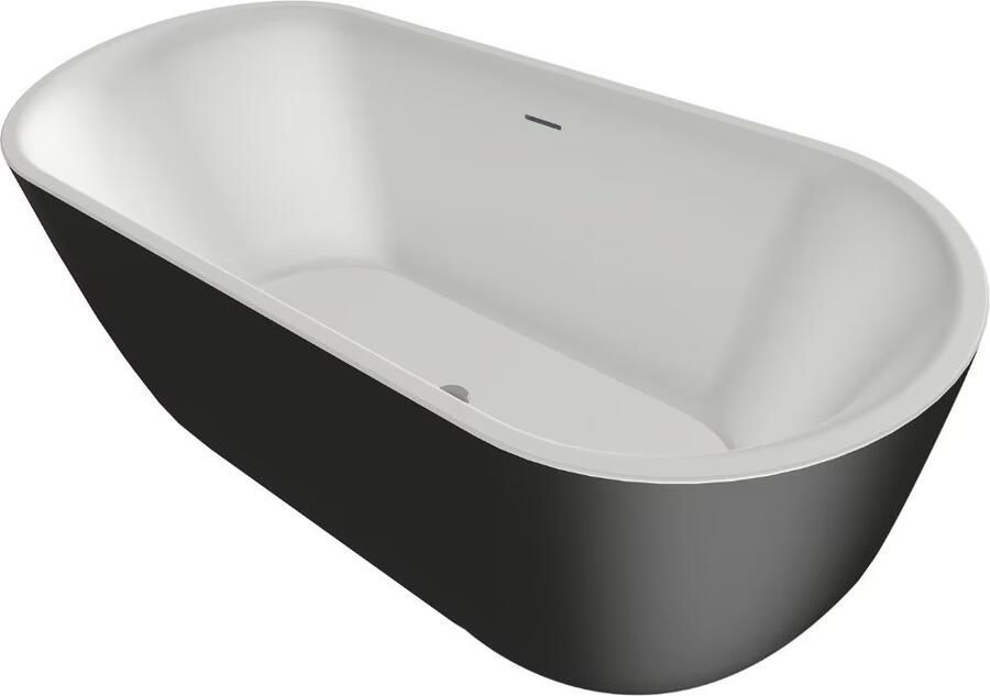 Xenz Vrijstaand bad Humberto | 170x72 cm | Incl.Badafvoer-Mat wit | Solid surface | Zwart mat-Mat wit - Foto 3