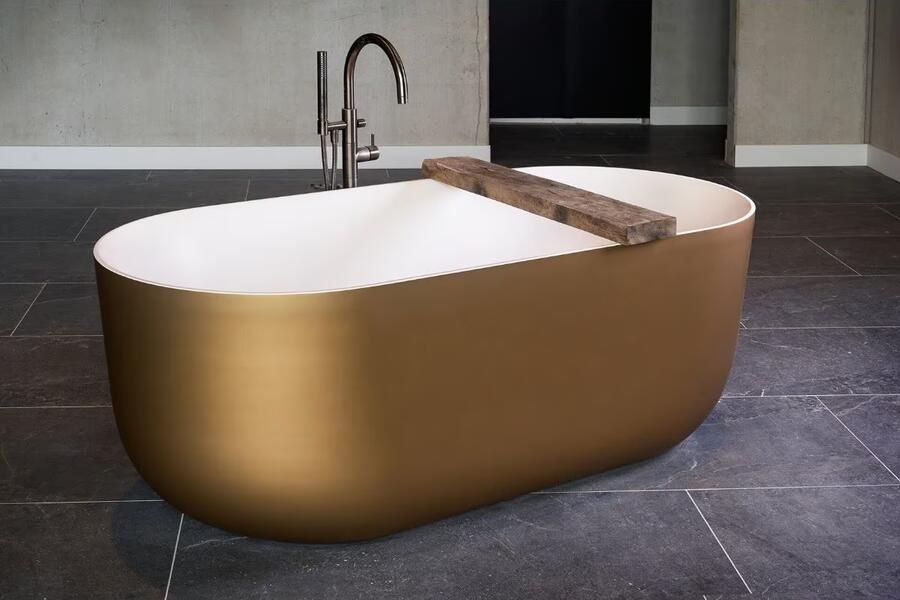 Xenz Vrijstaand bad Mauro | 180x84 cm | Incl.badafvoer-Wit mat | Solid surface | Ovaal | Goud-Wit mat
