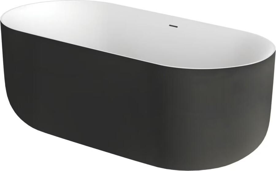 Xenz Vrijstaand bad Mauro | 180x84 cm | Incl.badafvoer-Wit mat | Solid surface | Ovaal | Zwart mat-Wit mat - Foto 3