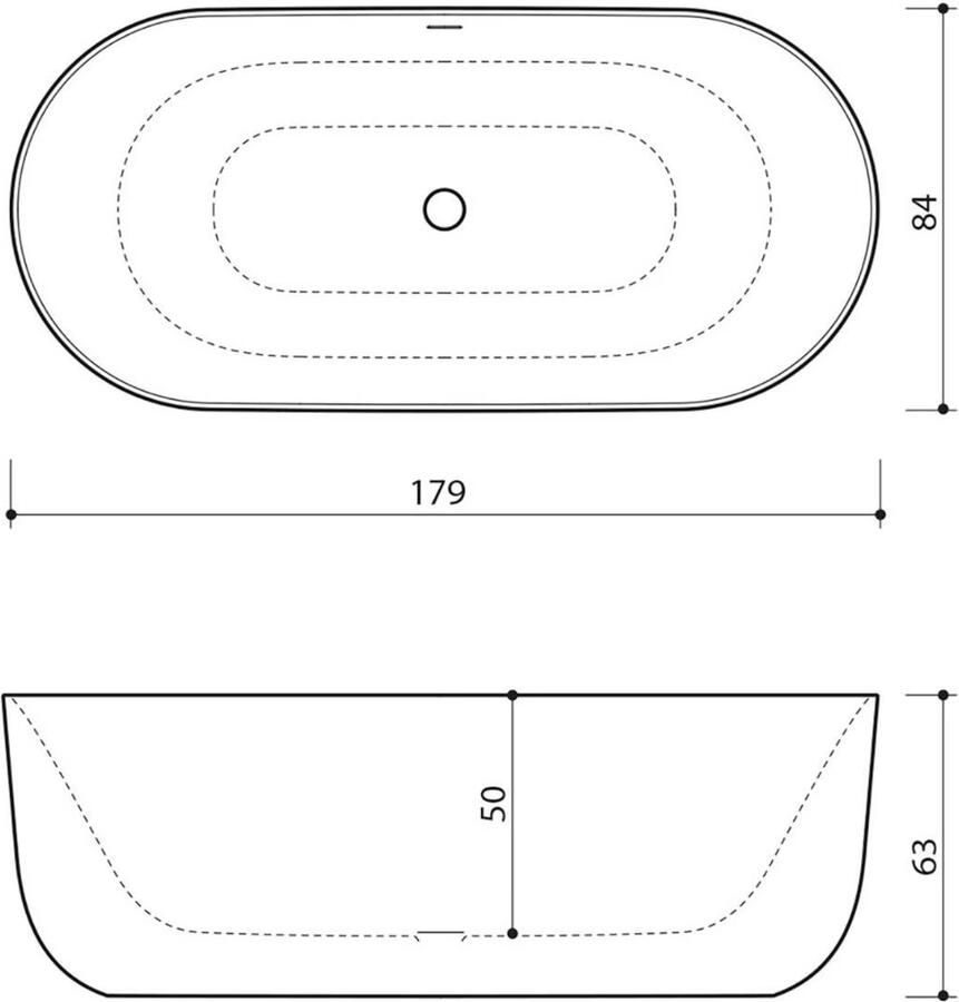 Xenz Vrijstaand bad Mauro | 180x84 cm | Incl.badafvoer-Wit mat | Solid surface | Ovaal | Zwart mat-Wit mat