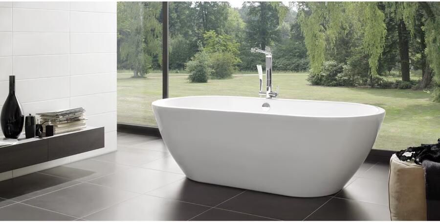Xenz Vrijstaand bad Rens | 155x75 cm | Incl.Badafvoer-Mat wit | Sleuf overloop | Acryl | Mat wit