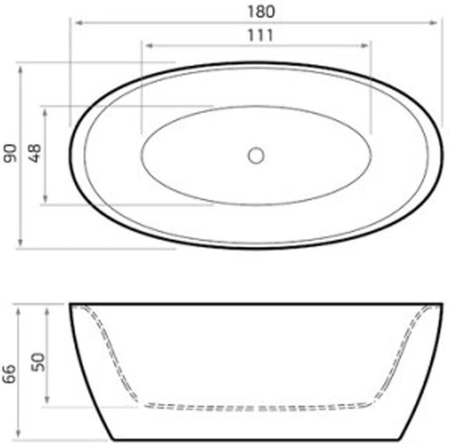Xenz Vrijstaand bad Sio | 180x90 | Incl.Badafvoer-Wit mat | Solid surface | Ovaal | Zwart mat-Wit mat