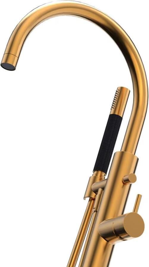 Xenz Vrijstaande badkraan Duero | Hoogte uitloop 84.5 cm | Draaibare uitloop | Mengkraan | Rond | Goud