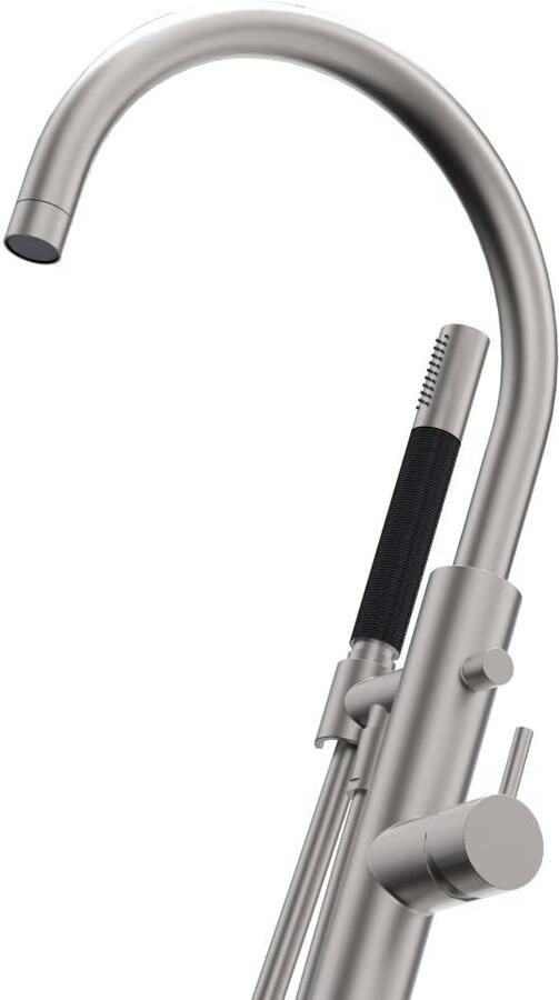 Xenz Vrijstaande badkraan Duero | Hoogte uitloop 84.5 cm | Draaibare uitloop | Mengkraan | Rond | RVS look