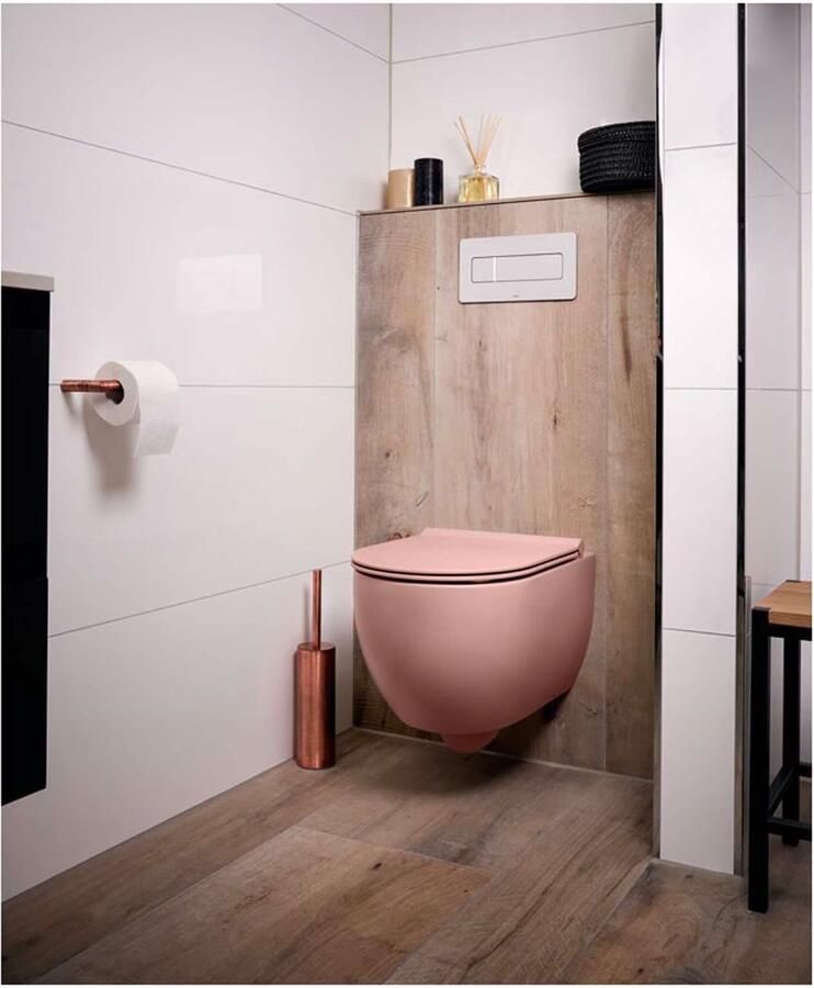 Xenz Wandcloset Gio | 47 cm | Zonder spoelrand | Zonder toiletzitting | Excl.Toiletzitting | Keramiek | Rose mat