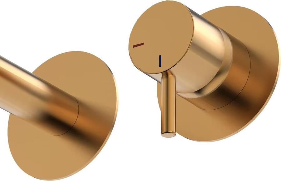 Xenz Wastafelkraan Duero | Inbouw | Mengkraan | Incl.Inbouwdeel | Rond | Geborsteld goud - Foto 2