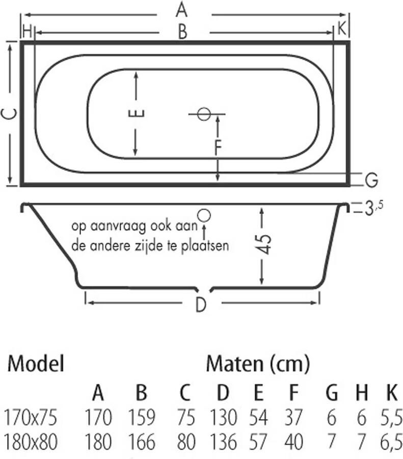 Xenz Whirlpool bad Society | 170x75 cm | Acryl | Pneumatisch | Luchtsysteem | Glans wit - Foto 1