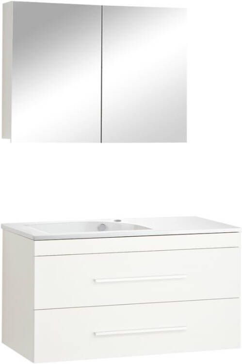 Differnz Style badkamermeubelset 100cm Keramiek wastafelblad met standaard greep met spiegelkast met 1 wasbak Wit 36.701.44