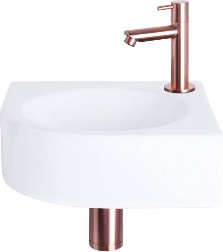 Differnz Cleo fonteinset 30x30x10cm Kwartrond 1 kraangat Recht rose koper kraan Keramiek Wit 38.401.16 - Foto 2