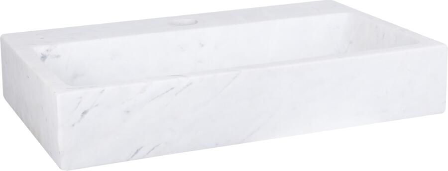 Differnz Flat Fontein 38x24x8cm 1 kraangat recht mat Rechthoek Marmer Wit 38.005.40