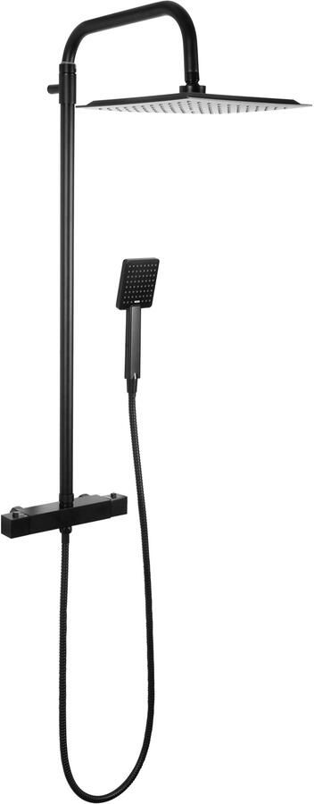 Differnz Regendouche | Thermoline Vierkant | 25x25cm Stortdouche met handdouche | Mat Zwart | Opbouw