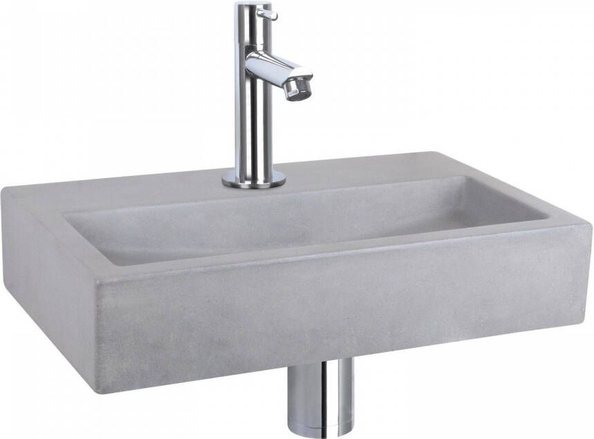 Differnz Flat fonteinset 38x24x8cm Rechthoek 1 kraangat Recht chromen kraan Beton Grijs 38.400.16