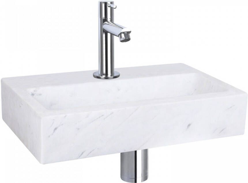Differnz Flat fonteinset 38x24x8cm Rechthoek 1 kraangat Recht chromen kraan Marmer Wit 38.400.28