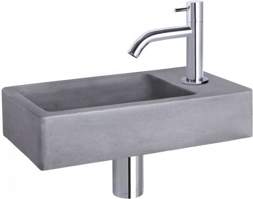 Differnz Force fonteinset 40x22x8cm Rechthoek 1 kraangat Gebogen chromen kraan Beton Grijs 38.400.65