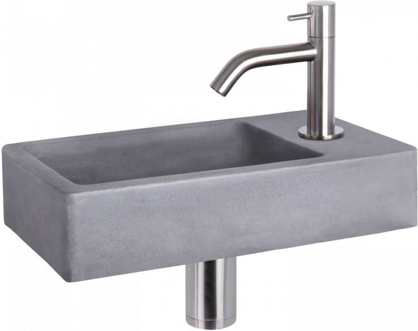 Differnz Force fonteinset 40x22x8cm Rechthoek 1 kraangat Gebogen matte chromen kraan Beton Grijs 38.400.62