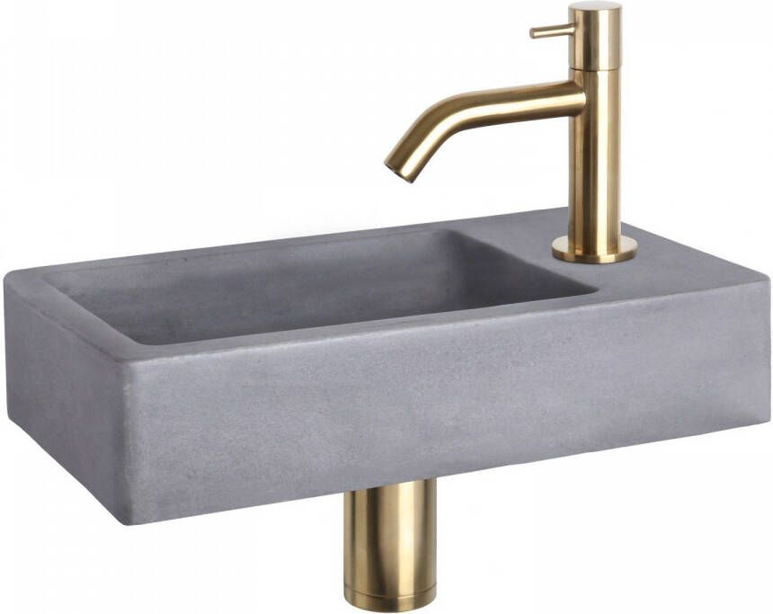 Differnz Force fonteinset 40x22x8cm Rechthoek 1 kraangat Gebogen matte gouden kraan Beton Grijs 38.400.70