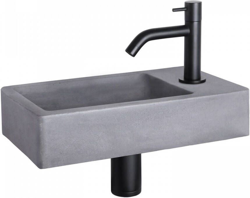 Differnz Force fonteinset 40x22x8cm Rechthoek 1 kraangat Gebogen matte zwarte kraan Beton Grijs 38.400.60