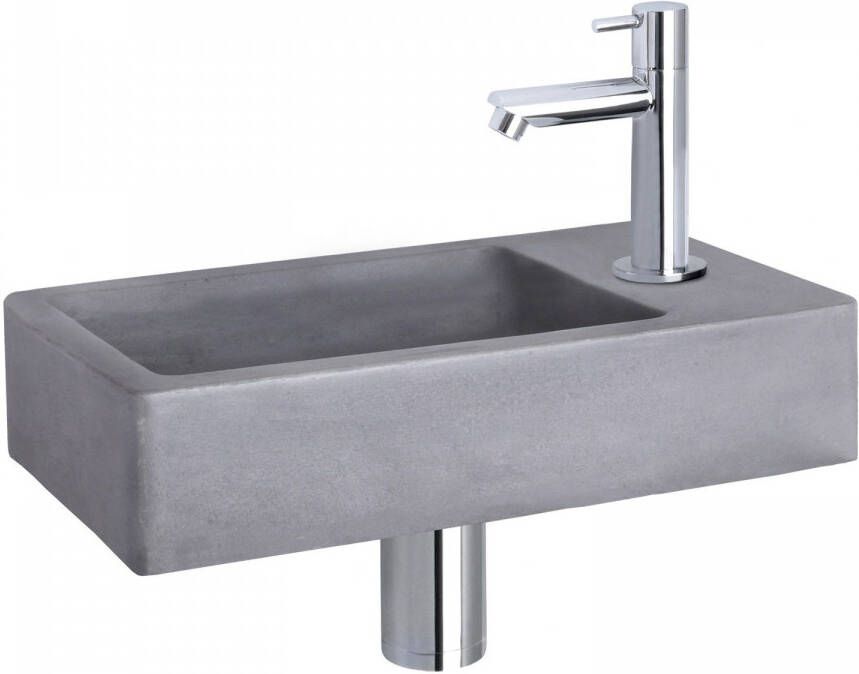 Differnz Force fonteinset 40x22x8cm Rechthoek 1 kraangat Recht chromen kraan Beton Grijs 38.400.64