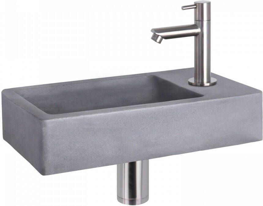 Differnz Force fonteinset 40x22x8cm Rechthoek 1 kraangat Recht matte chromen kraan Beton Grijs 38.400.63