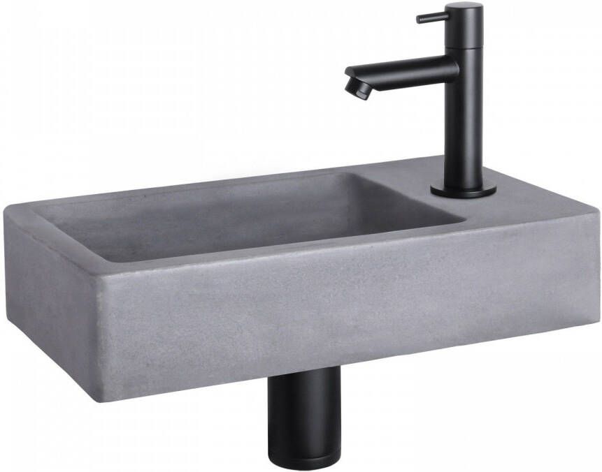 Differnz Force fonteinset 40x22x8cm Rechthoek 1 kraangat Recht matte zwarte kraan Beton Grijs 38.400.61